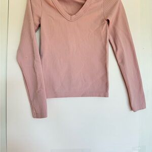V-Neck Ribbed Pink Top